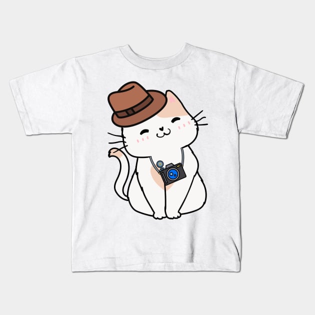 Funny persian cat is holding a camera Kids T-Shirt by Pet Station